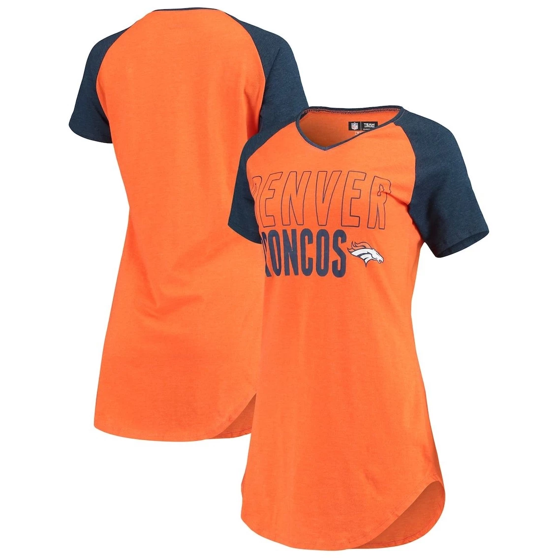 Budget π Women's Concepts Sport Orange/Heathered Navy Denver Broncos Meter Raglan V-Neck Knit Nightshirt π - Image 2