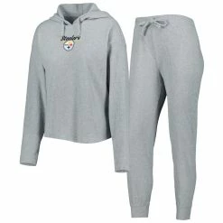 Coupon 😉 Women's WEAR By Erin Andrews Heathered Gray Pittsburgh Steelers Pullover Hoodie & Pants Lounge Set 💯