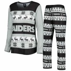 Wholesale ⭐ Women's FOCO Black Las Vegas Raiders Holiday Ugly Pajama Set ⭐