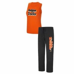 Wholesale ⌛ Women's Concepts Sport Orange/Black Anaheim Ducks Meter Muscle Tank Top & Pants Sleep Set 👍