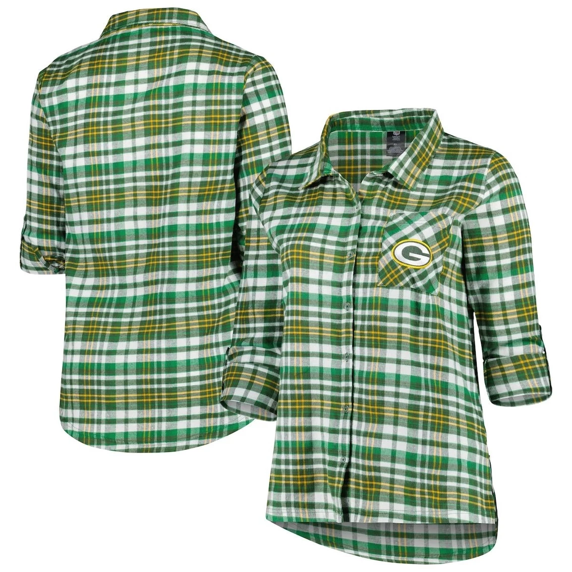 Flash Sale π Women's Concepts Sport Green Green Bay Packers Plus Size Mainstay Flannel Full-Button Long Sleeve Nightshirt β