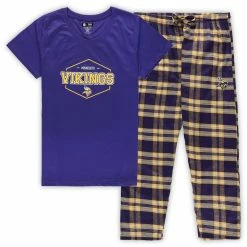 Promo 🌟 Women's Concepts Sport Purple/Gold Minnesota Vikings Plus Size Badge T-Shirt & Pants Sleep Set ✨