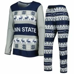 Discount 🌟 Women's FOCO Navy Penn State Nittany Lions Ugly Long Sleeve T-Shirt & Pajama Pants Sleep Set 🎁