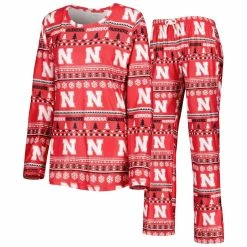Cheap ✔️ Women's Concepts Sport Scarlet Nebraska Huskers Holiday Long Sleeve T-Shirt And Pants Sleep Set 🧨