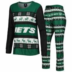 Flash Sale 👏 Women's FOCO Green New York Jets Holiday Ugly Pajama Set 🤩