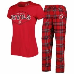 Budget 👍 Women's Concepts Sport Red/Black New Jersey Devils Badge T-Shirt & Pants Sleep Set ❤️