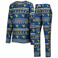 Coupon ✨ Women's Concepts Sport Navy West Virginia Mountaineers Holiday Long Sleeve T-Shirt And Pants Sleep Set 🥰