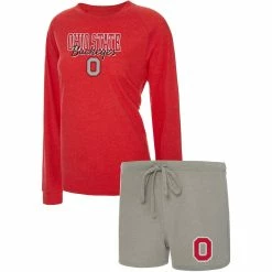 New 𧨠Women's Concepts Sport Scarlet/Gray Ohio State Buckeyes Raglan Long Sleeve T-Shirt & Shorts Sleep Set π§¨