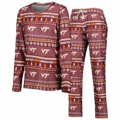 Outlet π Women's Concepts Sport Maroon Virginia Tech Hokies Holiday Long Sleeve T-Shirt And Pants Sleep Set β€οΈ