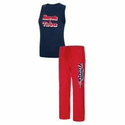 Cheap ✔️ Women's Concepts Sport Heather Red/Heather Navy Minnesota Twins Wordmark Meter Muscle Tank Top & Pants Sleep Set 😍
