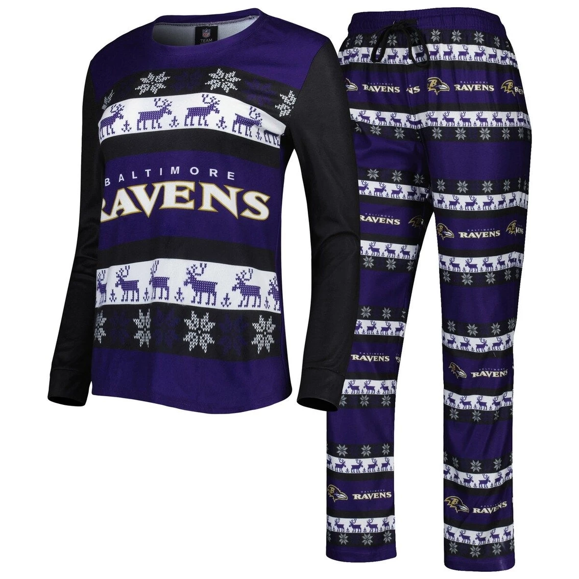 Budget β¨ Women's FOCO Purple Baltimore Ravens Holiday Ugly Pajama Set βοΈ