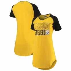 Hot Sale 👍 Women's Concepts Sport Gold/Heathered Black Pittsburgh Steelers Meter Raglan V-Neck Knit Nightshirt ⌛