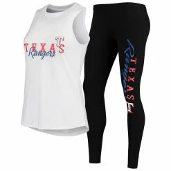 Deals 🎁 Women's Concepts Sport White/Black Texas Rangers Sonata Tank Top & Leggings Set 🛒