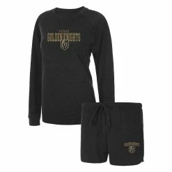 Best deal 🔥 Women's Concepts Sport Heather Black Vegas Golden Knights Meter Knit Raglan Long Sleeve T-Shirt & Shorts Sleep Set 💯