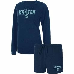 Deals β Women's Concepts Sport Heather Deep Sea Blue Seattle Kraken Meter Knit Raglan Long Sleeve T-Shirt & Shorts Sleep Set π