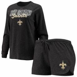 Promo 🛒 Women's Concepts Sport Black New Orleans Saints Meter Knit Long Sleeve Raglan Top & Shorts Sleep Set ⌛