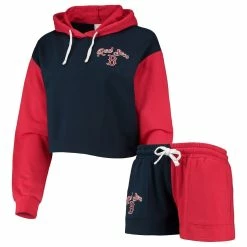 Cheap π― Women's FOCO Navy/Red Boston Red Sox Color-Block Pullover Hoodie & Shorts Lounge Set π