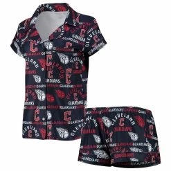 Budget 👏 Women's Concepts Sport Navy Cleveland Guardians Flagship Allover Print Top & Shorts Sleep Set 🔔