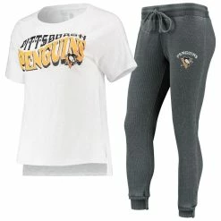 Top 10 🎉 Women's Concepts Sport Charcoal/White Pittsburgh Penguins Resurgence Slub Burnout Raglan T-Shirt & Joggers Sleep Set 🔥
