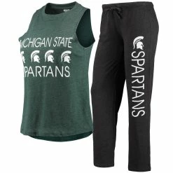 Flash Sale 😍 Women's Concepts Sport Black/Green Michigan State Spartans Tank Top & Pants Sleep Set ✔️