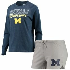 Flash Sale β Women's Concepts Sport Heathered Navy/Gray Michigan Wolverines Raglan Long Sleeve T-Shirt & Shorts Sleep Set π