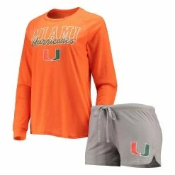 Wholesale π₯ Women's Concepts Sport Orange/Gray Miami Hurricanes Raglan Long Sleeve T-Shirt & Shorts Sleep Set π―