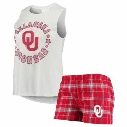Promo π₯ Women's Concepts Sport Crimson/White Oklahoma Sooners Ultimate Flannel Tank Top & Shorts Sleep Set π₯