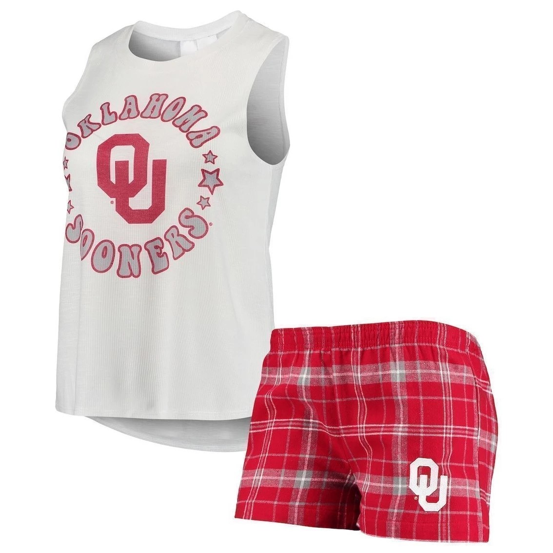 Promo π₯ Women's Concepts Sport Crimson/White Oklahoma Sooners Ultimate Flannel Tank Top & Shorts Sleep Set π₯