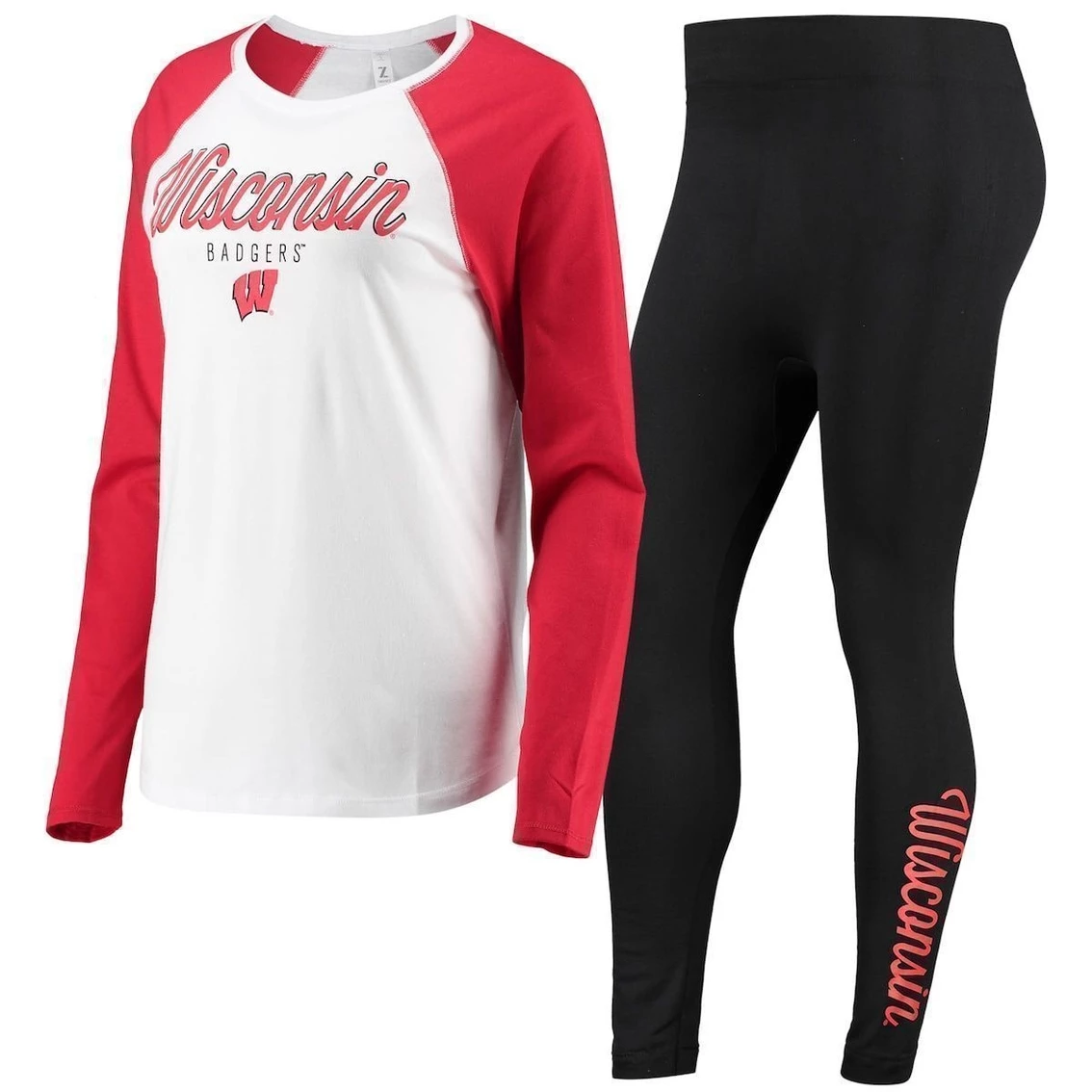 Discount β¨ Women's ZooZatz White/Black Wisconsin Badgers Raglan Long Sleeve T-Shirt & Leggings Sleep Set βοΈ - Image 2