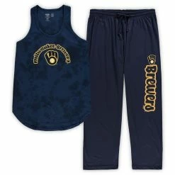 New β¨ Women's Concepts Sport Navy Milwaukee Brewers Plus Size Jersey Tank Top & Pants Sleep Set π₯°
