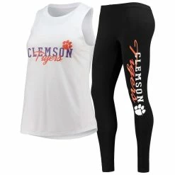 Promo π― Women's Concepts Sport White/Black Clemson Tigers Tank Top And Leggings Sleep Set π₯°