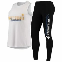 New 🔔 Women's Concepts Sport White/Black West Virginia Mountaineers Tank Top And Leggings Sleep Set 🛒