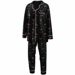 Deals 😀 Women's WEAR By Erin Andrews Black Chicago Bulls Long Sleeve Button-Up 👚 Shirt & Pants Sleep Set 😉