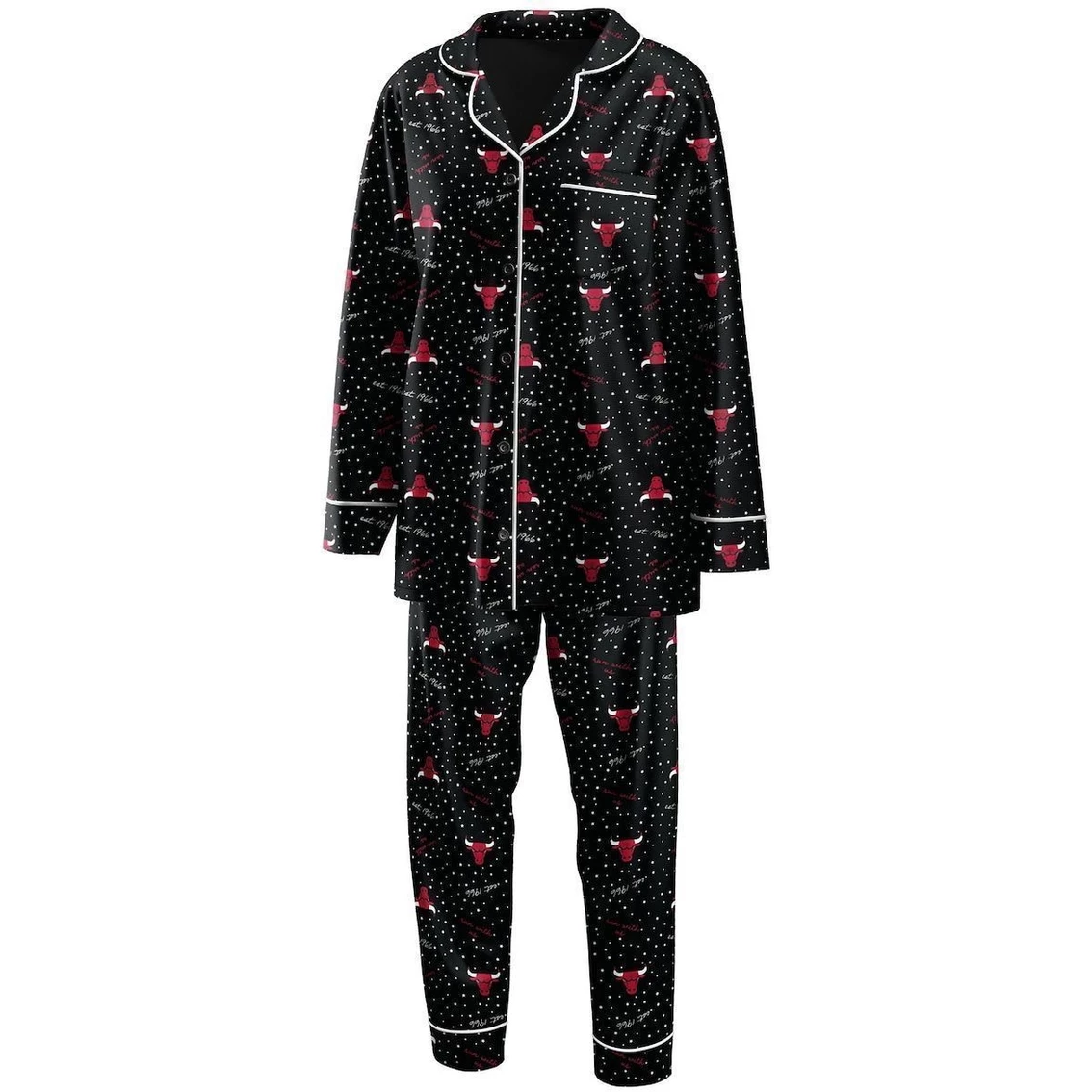 Deals π Women's WEAR By Erin Andrews Black Chicago Bulls Long Sleeve Button-Up π Shirt & Pants Sleep Set π - Image 2
