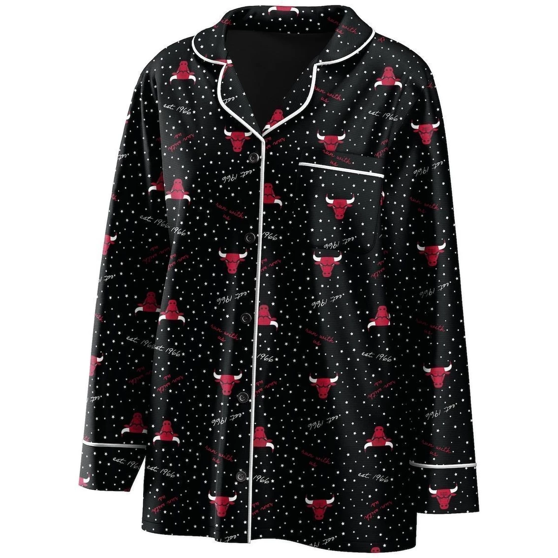 Deals π Women's WEAR By Erin Andrews Black Chicago Bulls Long Sleeve Button-Up π Shirt & Pants Sleep Set π - Image 3