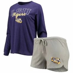 Best deal π Women's Concepts Sport Purple/Gray LSU Tigers Raglan Long Sleeve T-Shirt & Shorts Sleep Set π§¨
