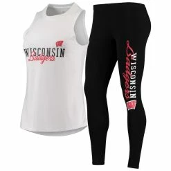 Best deal 🌟 Women's Concepts Sport White/Black Wisconsin Badgers Tank Top And Leggings Sleep Set 🌟