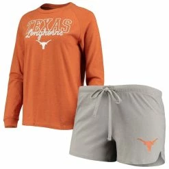 Flash Sale 🔥 Women's Concepts Sport Texas Orange/Gray Texas Longhorns Raglan Long Sleeve T-Shirt & Shorts Sleep Set 🌟