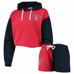 Outlet 🌟 Women's FOCO Red/Navy St. Louis Cardinals Color-Block Pullover Hoodie & Shorts Lounge Set 🥰