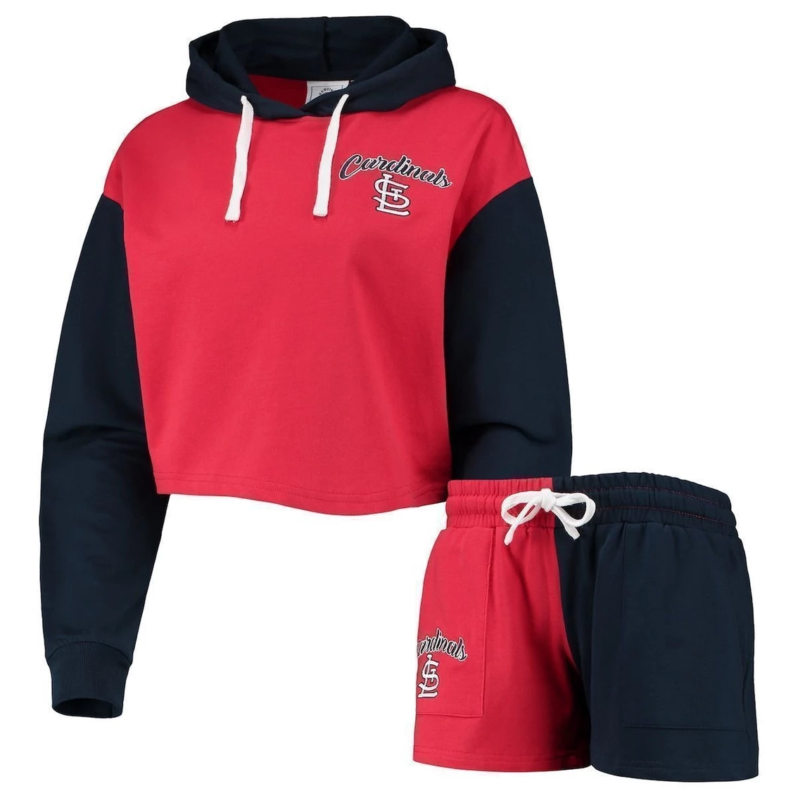 Outlet π Women's FOCO Red/Navy St. Louis Cardinals Color-Block Pullover Hoodie & Shorts Lounge Set π₯°