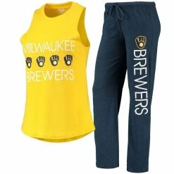 Budget 😀 Women's Concepts Sport Navy/Gold Milwaukee Brewers Meter Muscle Tank Top & Pants Sleep Set 🛒