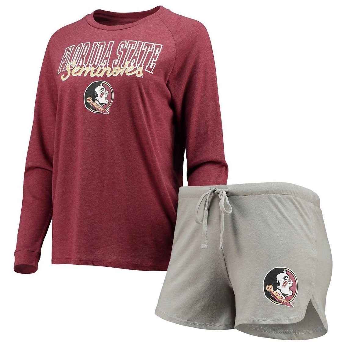 Best deal 𧨠Women's Concepts Sport Garnet/Gray Florida State Seminoles Raglan Long Sleeve T-Shirt & Shorts Sleep Set π€©