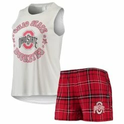 Budget 🥰 Women's Concepts Sport Scarlet/White Ohio State Buckeyes Ultimate Flannel Tank Top & Shorts Sleep Set 🧨