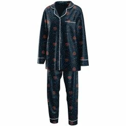 New 🎉 Women's WEAR By Erin Andrews Navy Chicago Bears Plus Size Long Sleeve Button-Up 👚 Shirt & Pants Sleep Set 🎁