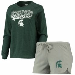 Buy 😍 Women's Concepts Sport Green/Gray Michigan State Spartans Raglan Long Sleeve T-Shirt & Shorts Sleep Set 👍