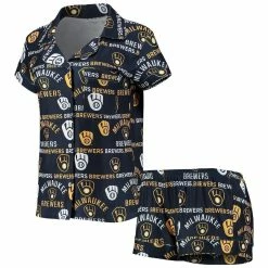 Best Sale π Women's Concepts Sport Navy Milwaukee Brewers Flagship Allover Print Top & Shorts Sleep Set π₯°