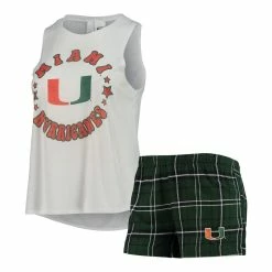 Brand new π Women's Concepts Sport Green/White Miami Hurricanes Ultimate Flannel Tank Top & Shorts Sleep Set β¨