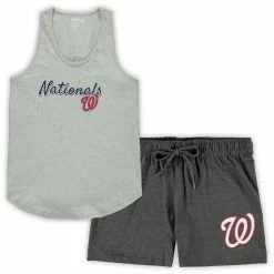New 🔥 Women's Concepts Sport Heathered Gray/Heathered Charcoal Washington Nationals Plus Size Tank Top & Shorts Sleep Set 🌟