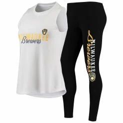 Deals π Women's Concepts Sport White/Black Milwaukee Brewers Sonata Tank Top & Leggings Set π