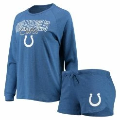 Hot Sale 👏 Women's Concepts Sport Royal Indianapolis Colts Meter Knit Long Sleeve Raglan Top & Shorts Sleep Set ⭐